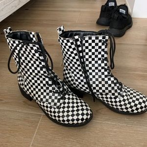 Black and white checkered boots